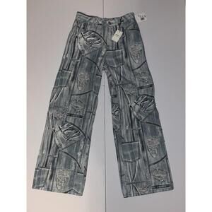 Forever 21 All Over Patch Print Baggy Jeans Women’s 24 Premium Distressed Style